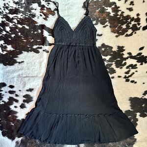 Black Sleeveless Spaghetti Strap Midi Dress with Crochet Bust Size Medium